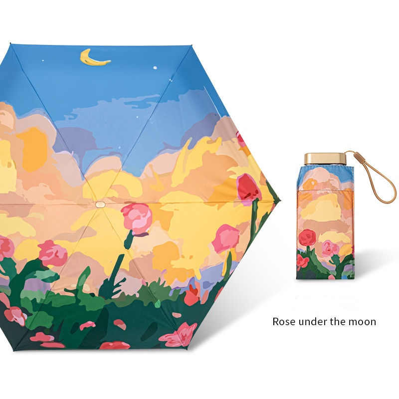 🔥Local Seller 🔥UV Mini sun umbrella flat Six-fold umbrella black glue sunscreen anti-ultraviolet umbrella folding mouth bag umbrella