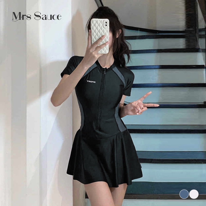 Women One-Piece Swimsuit Simple Sports Dress Swimsuit Conservative Hot Spring Slimmer Swimsuit