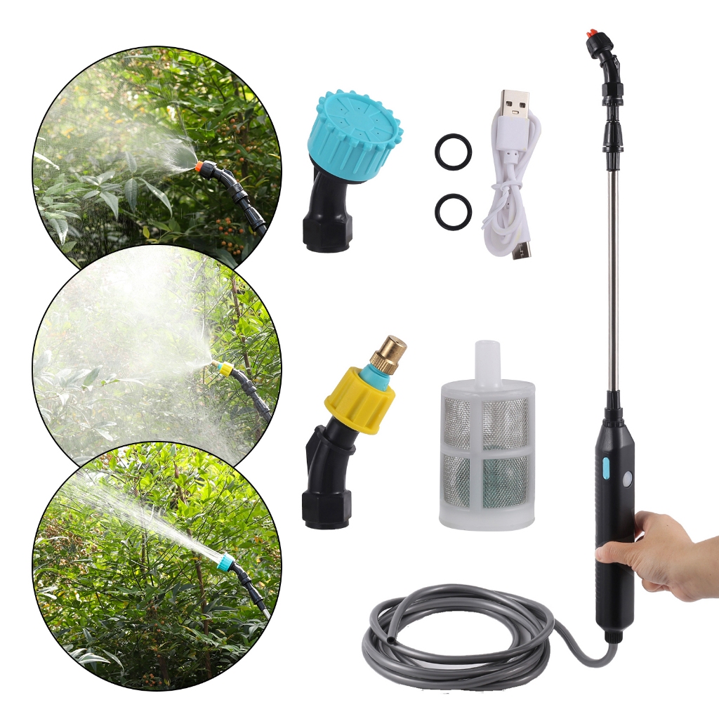 Portable Electric Handheld Sprayer Garden Flower Watering Crop Spraying USB Rechargeable Telescopic Rod 3 Nozzle 2/3/5M Hose