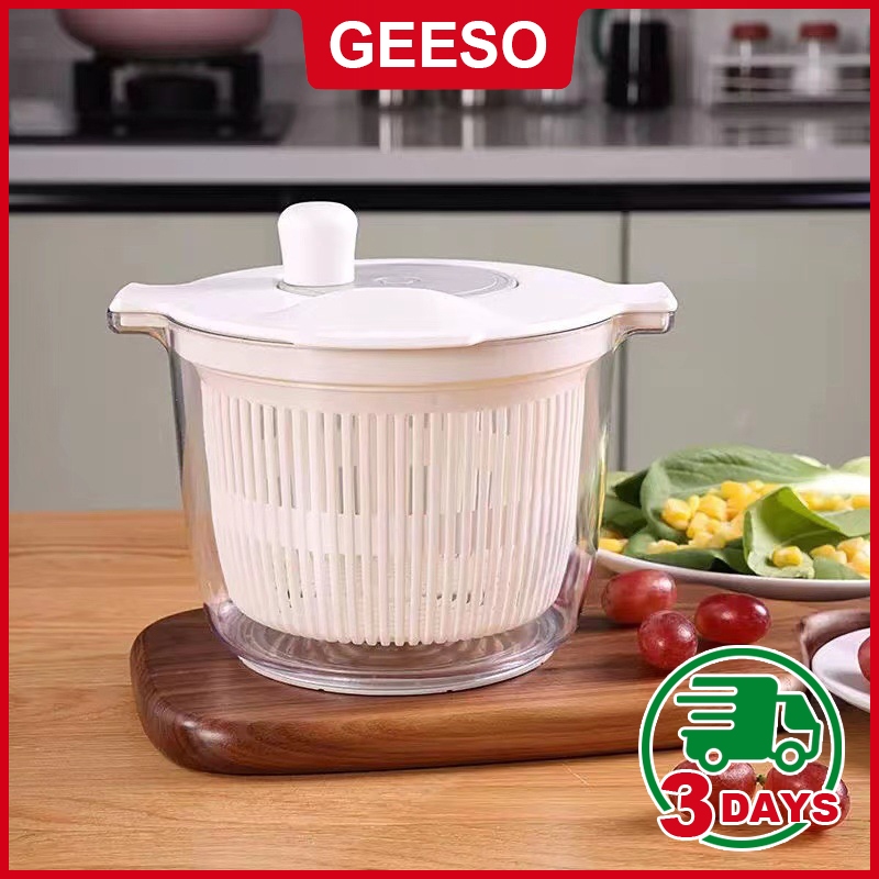 GEESO Rotary Salad Spinner Dehydrated Machine Manual Salad Dehydrator Vegetable Colander Water Drain Basket 蔬菜沙拉脱水器 洗菜沥水篮