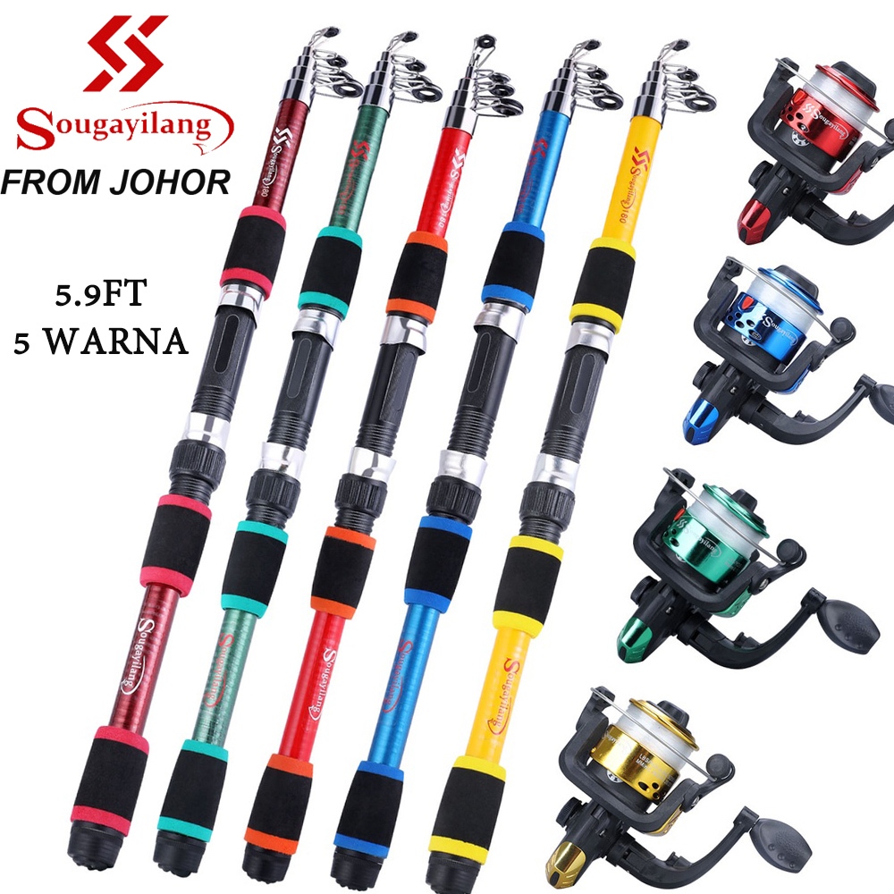 Sougayilang Telescopic Fishing Rod 6 Sections 5.2:1 Gear Ratio Spinning Reel - 5 Colors (1.8M)