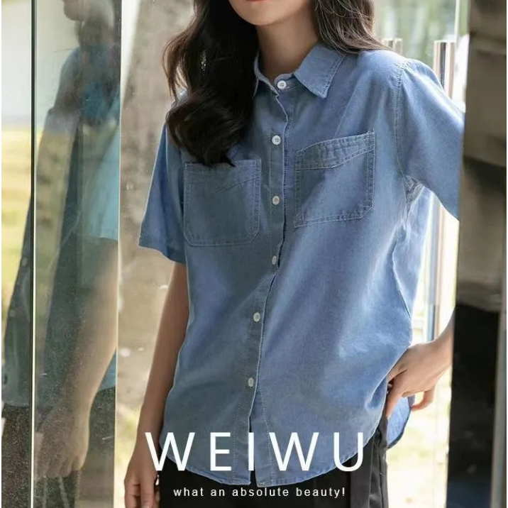 牛仔衬衫 2022 new denim shirt fashion qipao deduction cultivate one's2022 Vintage Cheongsam Button Slim-Fit Design Niche Short-Sleeved _ Ng Clothing Store