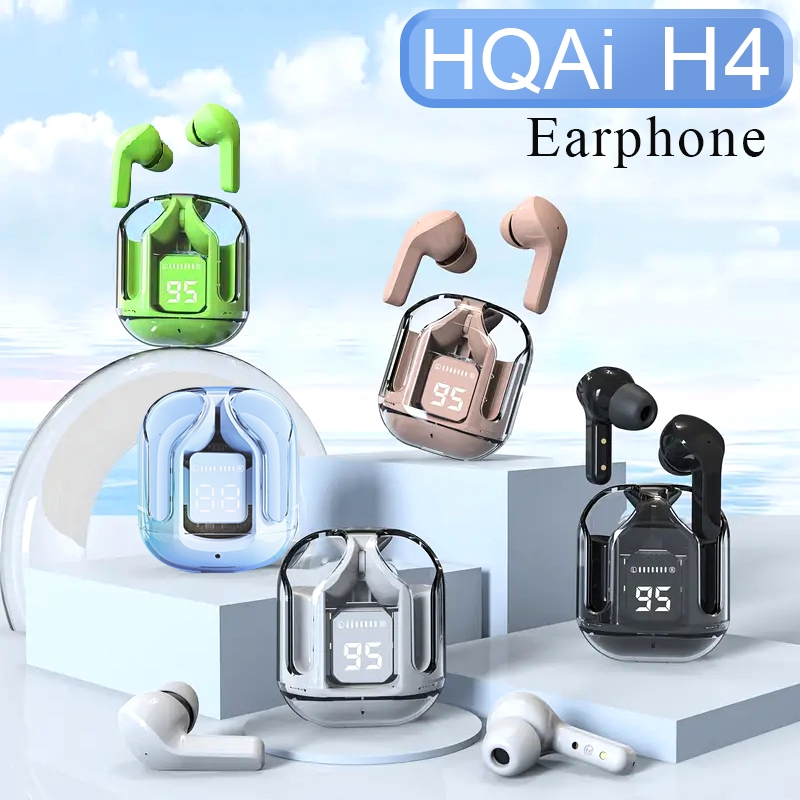 HQAi H4 Wireless Earphone Bluetooth TWS Build-in Mic Earbuds Noise Cancellation Earphone Touch Control Hi-fi Headset Sports Waterproof for All Phone