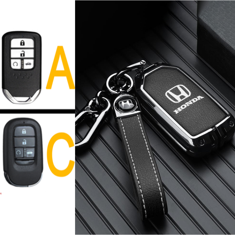 Ready Stock Honda Key Casing/Key Cover Honda CRV City Hatchback Civic FC BRV Accord HRV Jazz Keyless Smart Entry/ Push Start Remote Key Cover honda metal+leather key cover