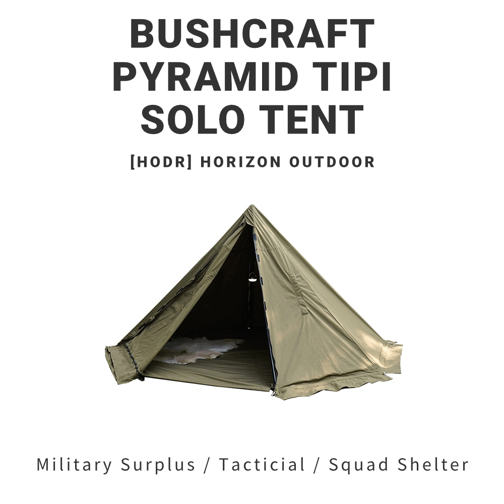 [HODR] Bushcraft Teepee Tent Khemah Kemping Lasak Pyramid Solo Tent Tactical Military Surplus Tent Khemah Teepee Bushcraft Spilt Tents Raincoat Function Flame-retardant TC Cotton Chimney Available Outdoor Travel Hiking Camping Tents