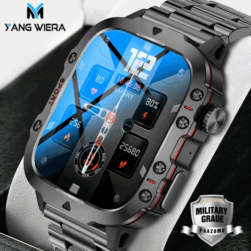 2023 New Smartwatch Men's Rugged Military Bluetooth Call Sport Heart Rate IP68 Waterproof Outdoor Smart Watches for Android IOS