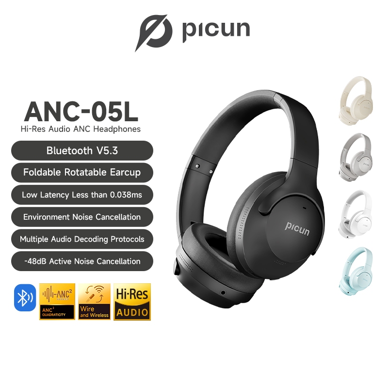 Picun Hybrid Active Noise Cancelling Headphones with Built-in Microphone, 100H Playing Time Hi-Res Audio & Deep Bass Bluetooth Wireless Over Ear Foldable Headphones for Travel, Home, Office, Gym