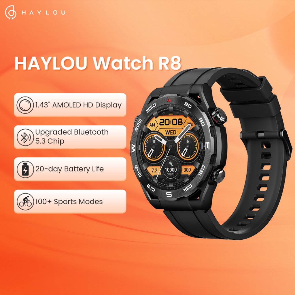 HAYLOU R8 Smart Watch 1.43'' AMOLED Display SmartWatch for Men & Woman Bluetooth Phone Call Health Monitor 20 Days Long Battery Life Bluetooth 5.3