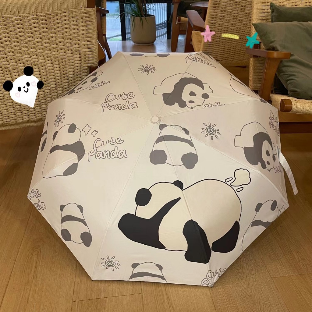 Influencer Panda Huahua Umbrella Female Fully Automatic ins Cute Rain or Rain Dual-use Folding Sunscreen Sun Umbrella Sun Umbrella Panda Merchandise Cultural Creative