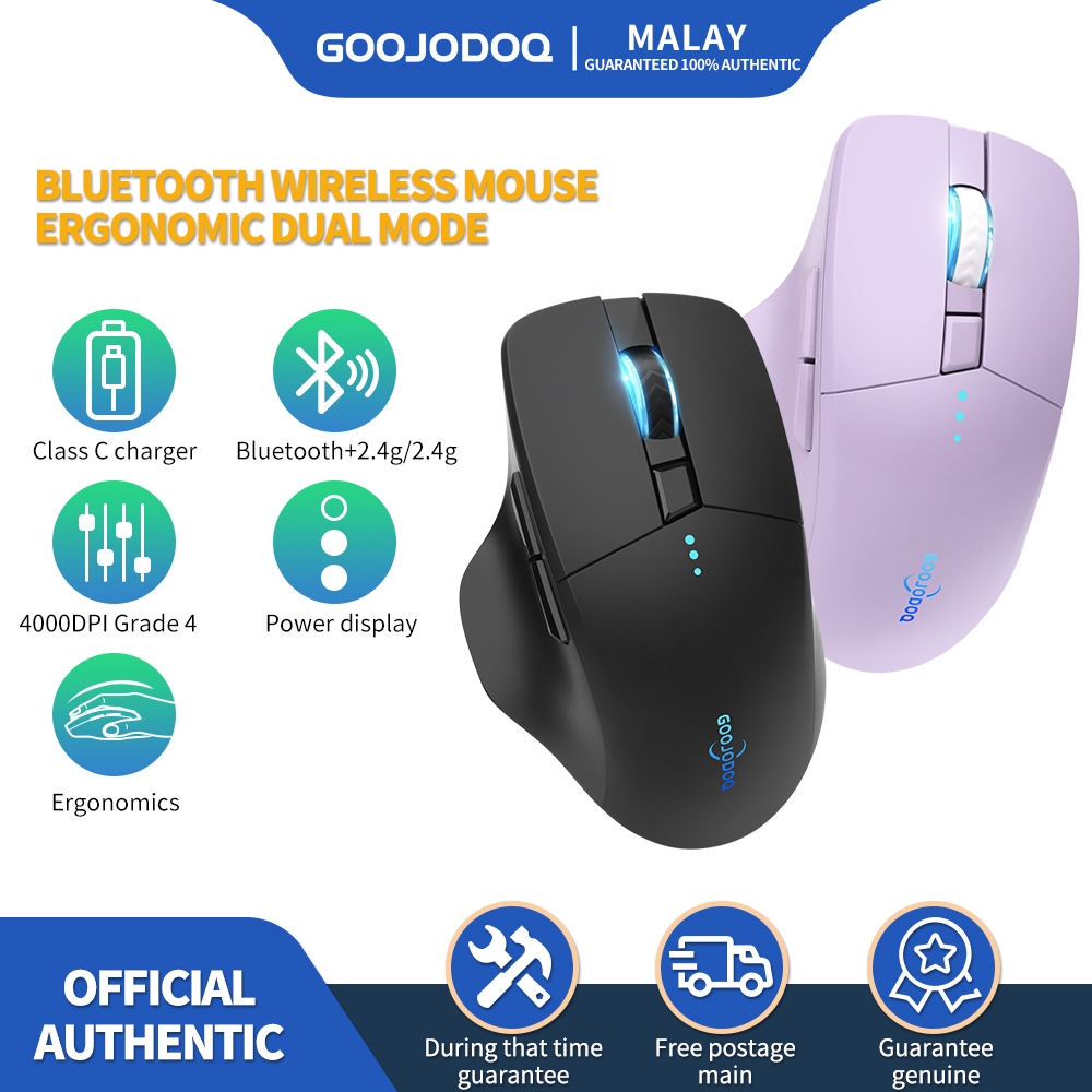 GOOJODOQ 2.4GHz Ergonomic Scrolling Bluetooth Wireless Mouse
