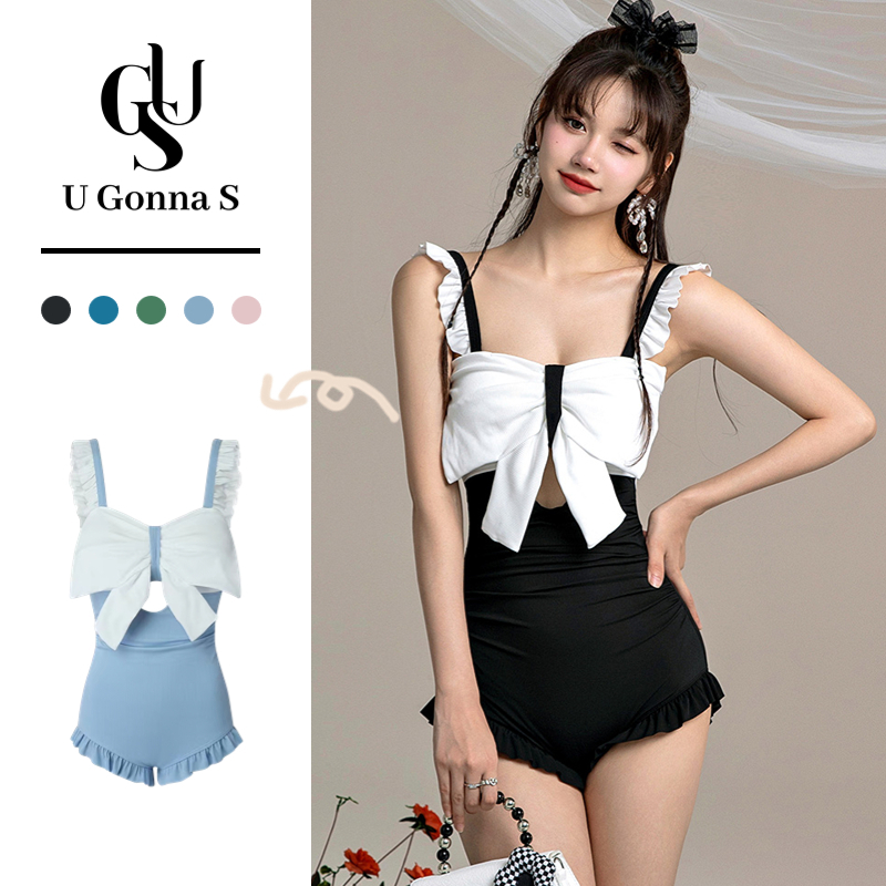 【 Malaysia Stock】 Women Swimsuit With Bra Pad 4 Colors Simple Cute Stylish Vintage Elegant Supersoft Solid Color Hot Elastic 女式泳衣泳装