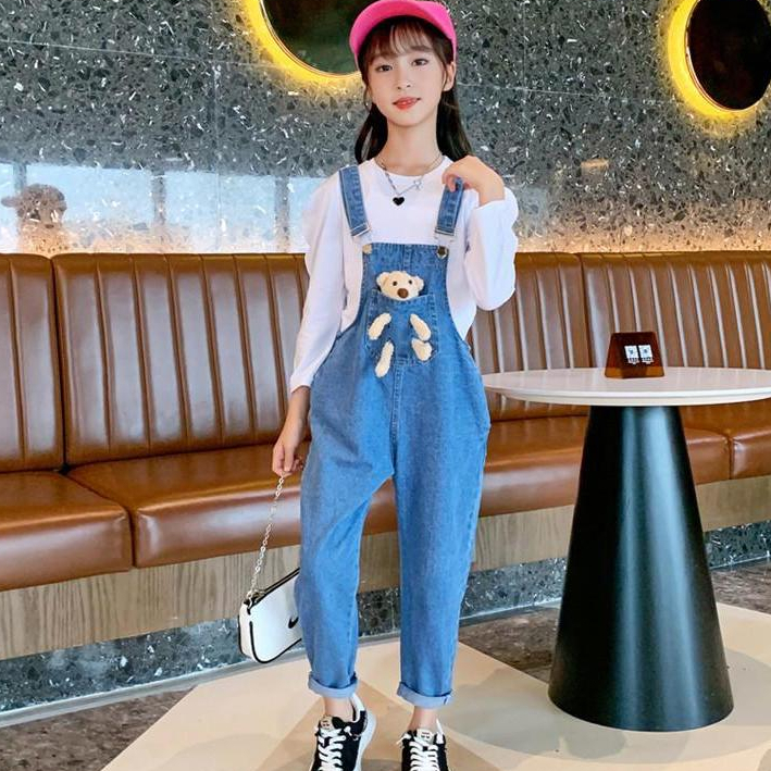 Kid's Set Clothing girl suit Long sleeve Blouse+ strap suit Korean fashion affordable new cute suit Pretty suit Ready Stock Fast Delivery