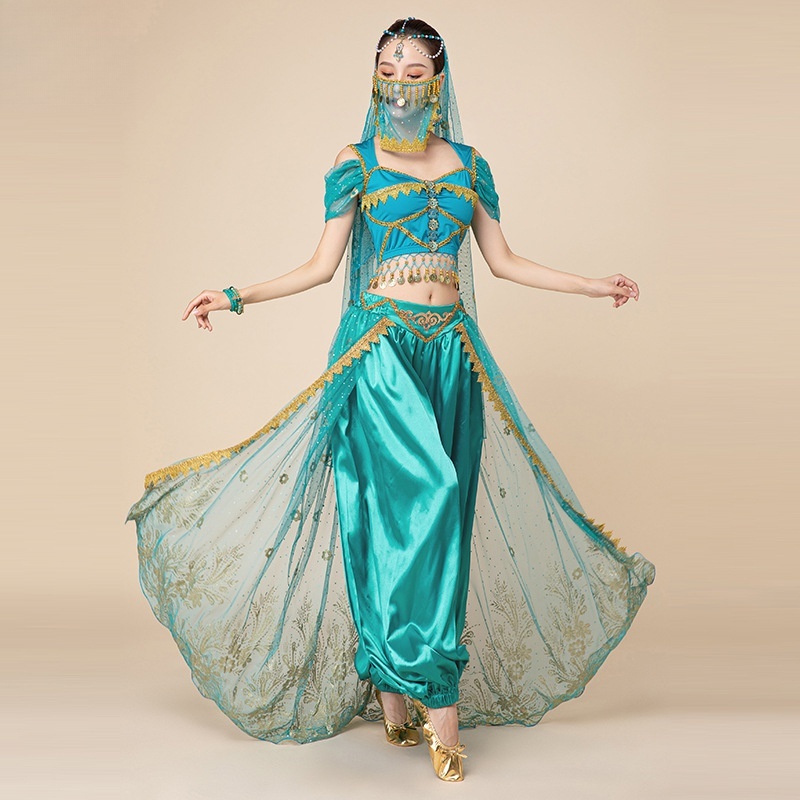 Halloween Costume Aladdin Princess Jasmine Belly Dance Practice Costume Chinese Tang Chinese Style Performance Suit Female