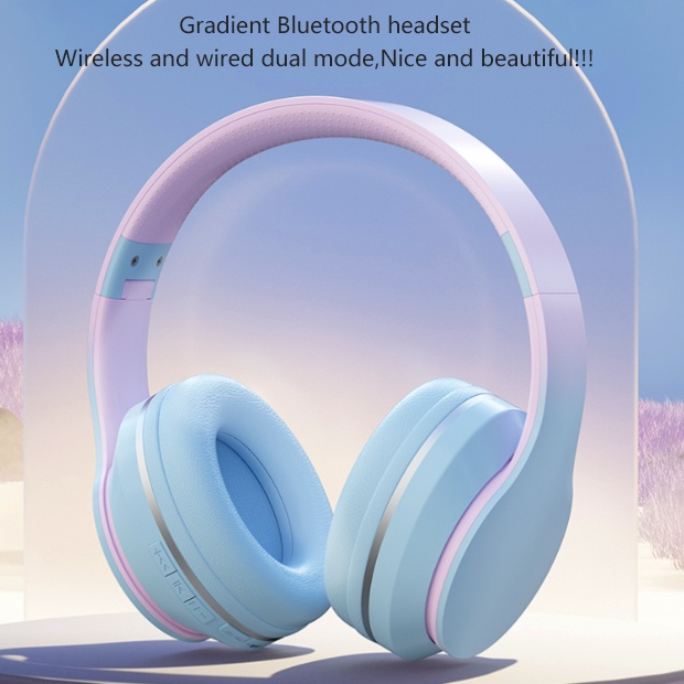 SPRISE Gradient Color Wireless Bluetooth Earphone Colorful Headphone Noise Cancelling Gaming Music Foldable Over Ear Headset Sport Gaming With Mic 蓝牙耳机