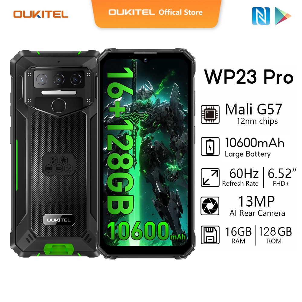 [LOCAL STOCK] OUKITE WP23 Pro Rugged Handphone (6.52“ HD+ 10600 mAh 16GB+128GB Android 13 Mobile Phones Mali G57 13MP NFC Cell Phone)