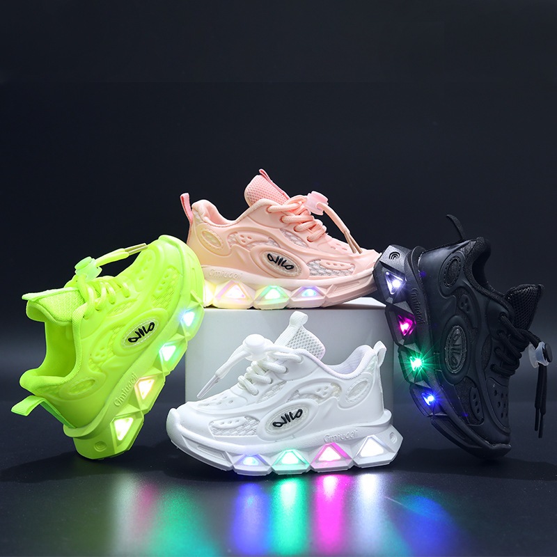 Boys and Girls Sports Shoes New Magic Sticker Soft Bottom Children's Board Shoes Baby LED Light-emitting Shoes Child Sneakers