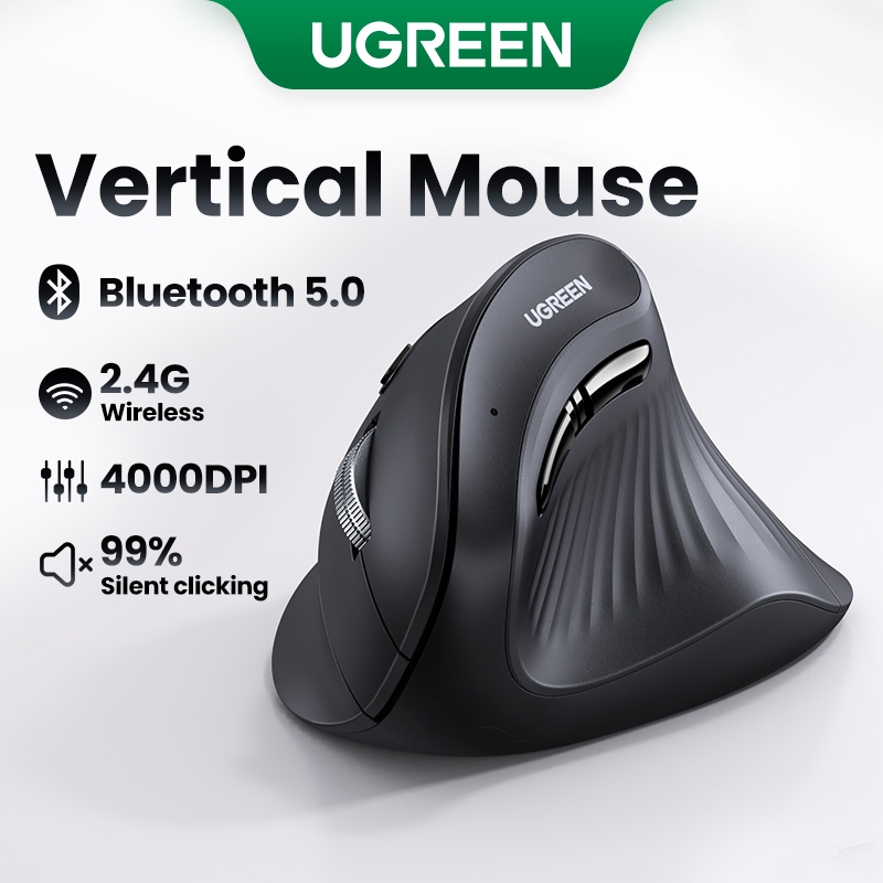 【MCMC Certification】UGREEN Vertical Ergonomic Mouse 4000DPI Wireless Bluetooth Silent Click Mouse for Laptop PC Windows Mac OS