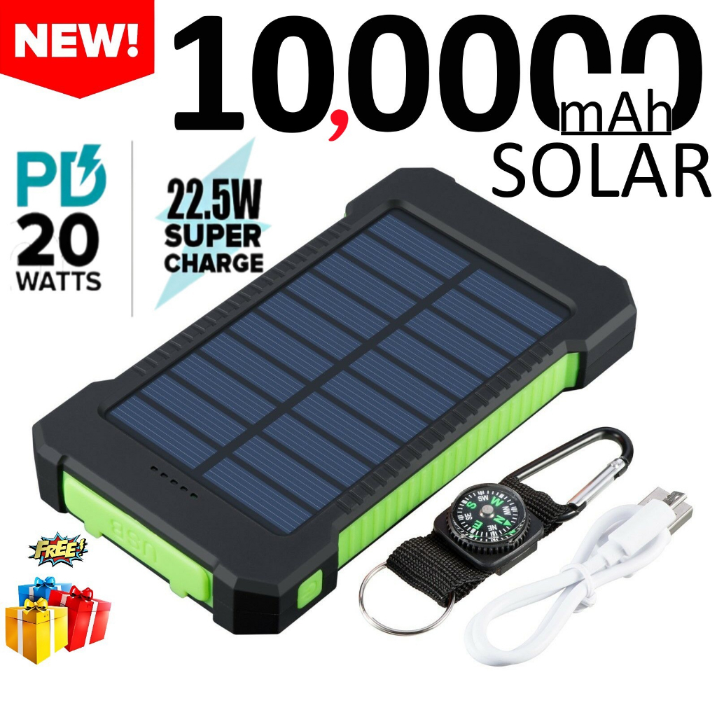 【24H】Solar Powerbank 100000mAh Outdoor Solar Energy External Battery Portable Waterproof Fast Charge Solar Power Bank