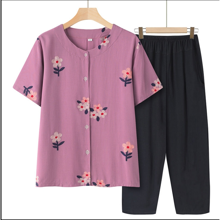 Grandma three-quarter sleeve suit, middle-aged and elderly mother short-sleeved two-piece suit