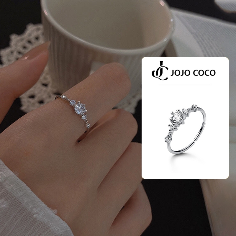 COCOJEWELRY Korean Hot-selling Single Row Full Diamond Opening Adjustable Rings Ins Classic Diamond Engagement Ring Angel Wing Girl Fashion Jewelry Gift