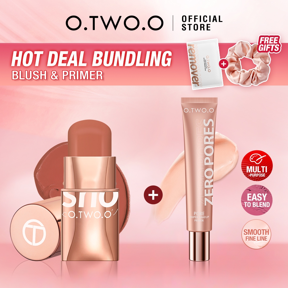 [Live-Get 20% Off] O.TWO.O 2pcs Set Primer & Blush Sticker Face Makeup Set Zore Pore Primer Blusher Waterproof Long-lasting Cosmetics