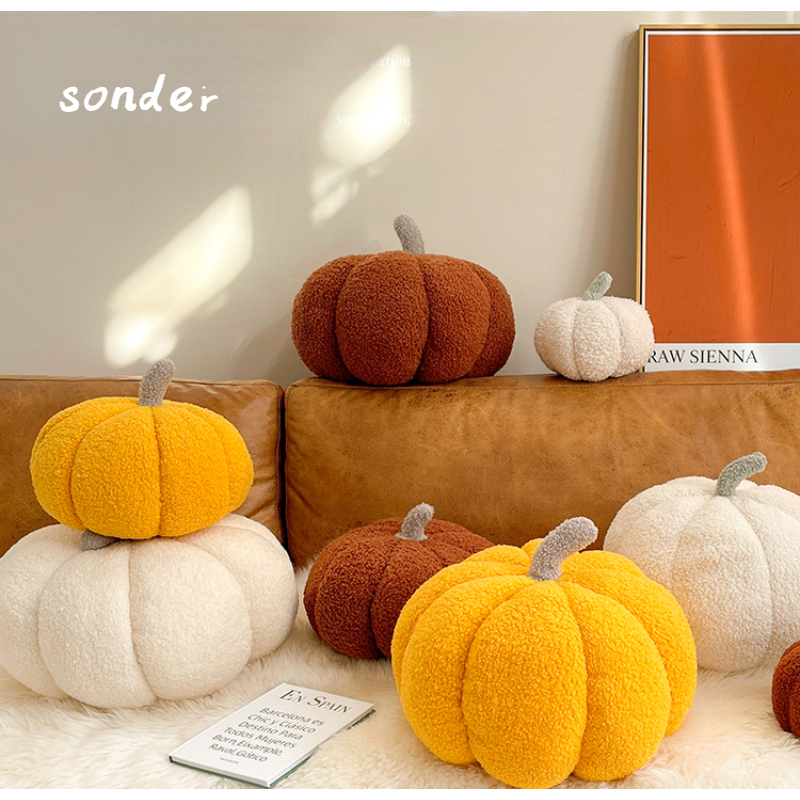 Ready Stock⚫SONDER⚫Cute Pumpkin Throw Pillow Super Fluffy Plush Pillow Pumpkin Stuffed Decorative Pillow Cushion for Sofa Home Decor