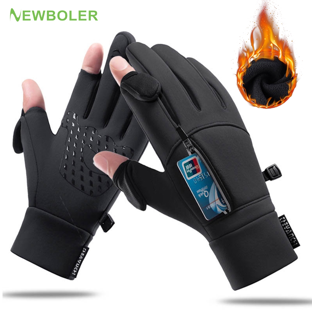 Newboler Winter Gloves Warm Ski Gloves Two Finger Flip Motorcycle Gloves With Pocket Touch Screen Cycling Gloves Waterproof Riding Glove Fishing Outdoor Gloves