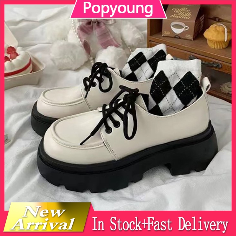 2025 Raya Local Ready Stock Vintage Leather Loafers Single-shoe Platform High Heels for Women
