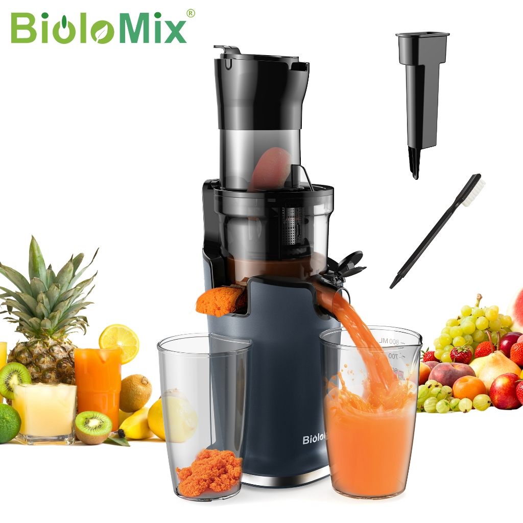 BioloMix Cold Press Whole Slow Juicer with 78mm Large Feed Chute, 200W 40-65RPM Powerful Motor Low Speed Masticating Juice Extractor Fits Whole Fruits