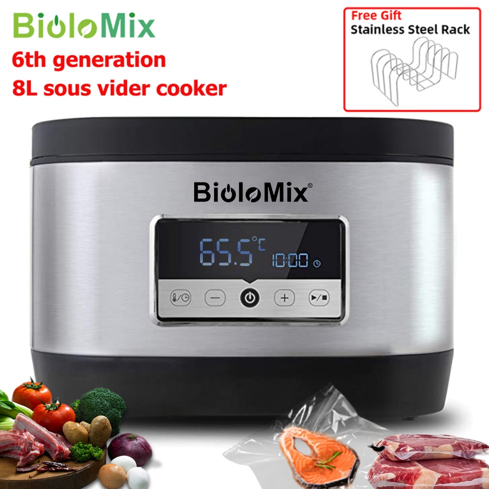 BioloMix 6th Generation Sous Vide Cooker Oven Stainless Steel Digital Electric Slow Cooker Pot Pro 8L Accurate Temperature with Gift Rack 700w