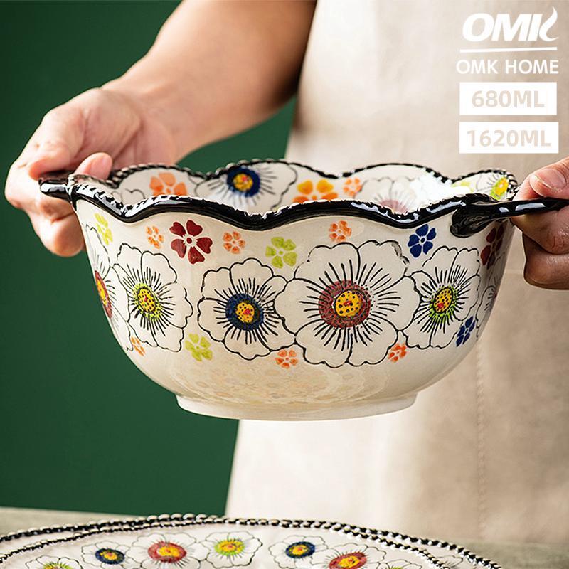 OMK Turkish Series Ceramics Soup Bowl with Double Handle Salad Bowl