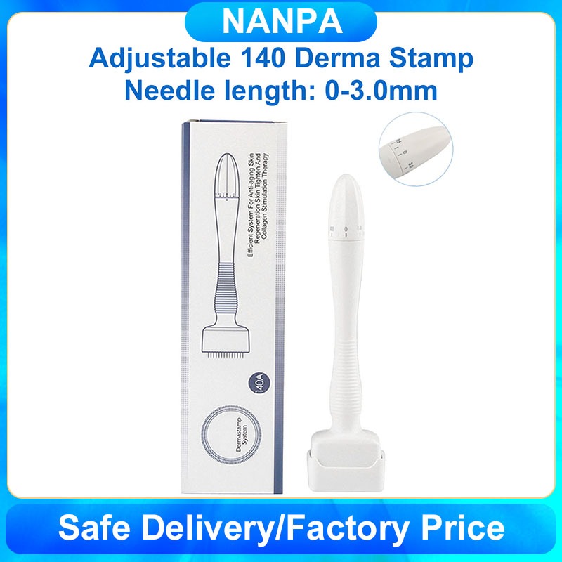 [Malaysia Warranty] Adjustable 140 Micro Needle Derma Stamp 0.25-0.3mm Needling 140Pins Facial Skincare Acne Anti Aging Wrinkle Removal Treatment Microneedle Tattoo Makeup Serum Set Absorption Tool