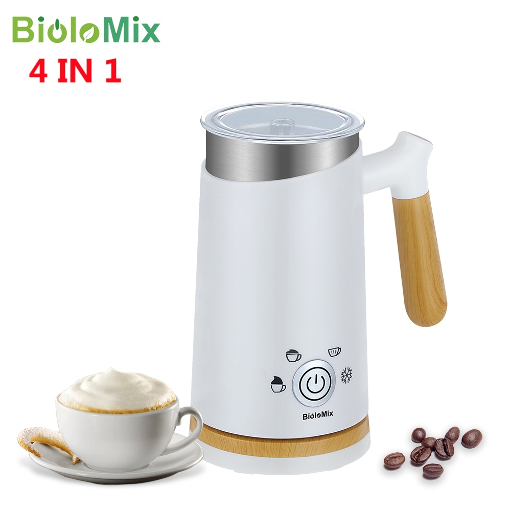 BioloMix White 4 in 1 Electric Automatic Hot and Cold Foam Milk Frother Steamer 500W