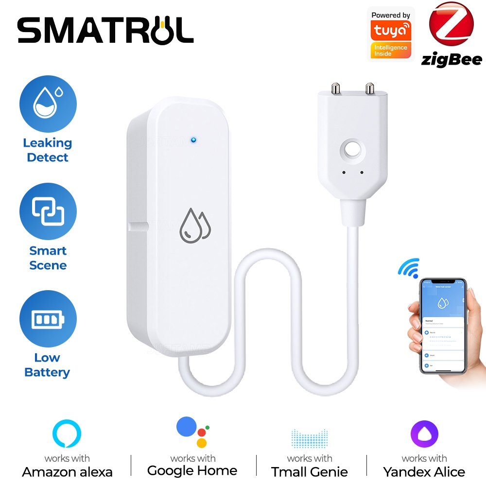 SMATRUL Tuya Zigbee Water Leak Sensor Flooding Detector Smartlife APP Notification Alerts Water Flood Leak Home Security Need Gateway