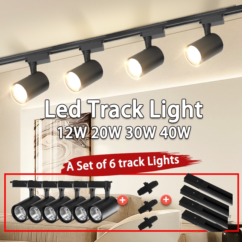 Led Track Light Set 4/6PCS 12/20/30/40W COB Track Lights Lampu Siling Ceiling Light Lamp 220V Spotlight Aluminum Rails Lighting Spot Light Fixture For Kitchen Living Room Home