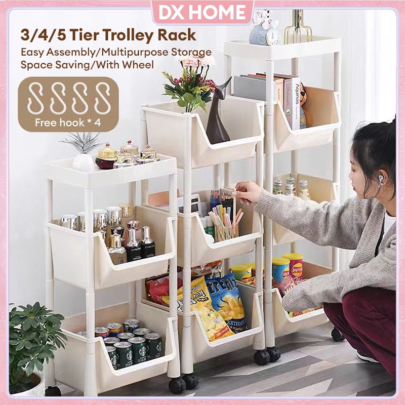 3/4/5 Tier Trolley Rack Multipurpose Storage Rack Baby Rack Book Toys Bathroom Kitchen Shelving with Wheel without installation