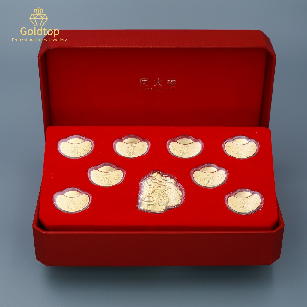 【Goldtop】9-pieces set of 999/24k Pure Gold ingot (2 grams) gold lion head-pure&hellip;