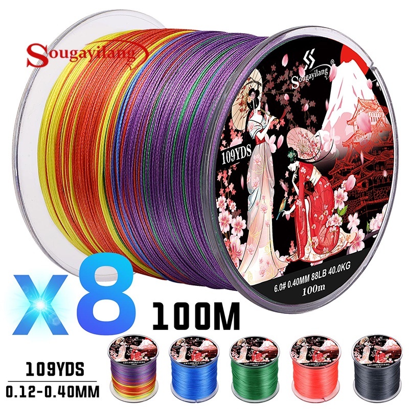 Sougayilang Fishing Line 8 Stands 100M Super Strong Fishing Line X8 PE Braided Fishing Line 0.6#-6.0# Tali Pancing 22-88LB For Freshwater or Saltwater Fishing
