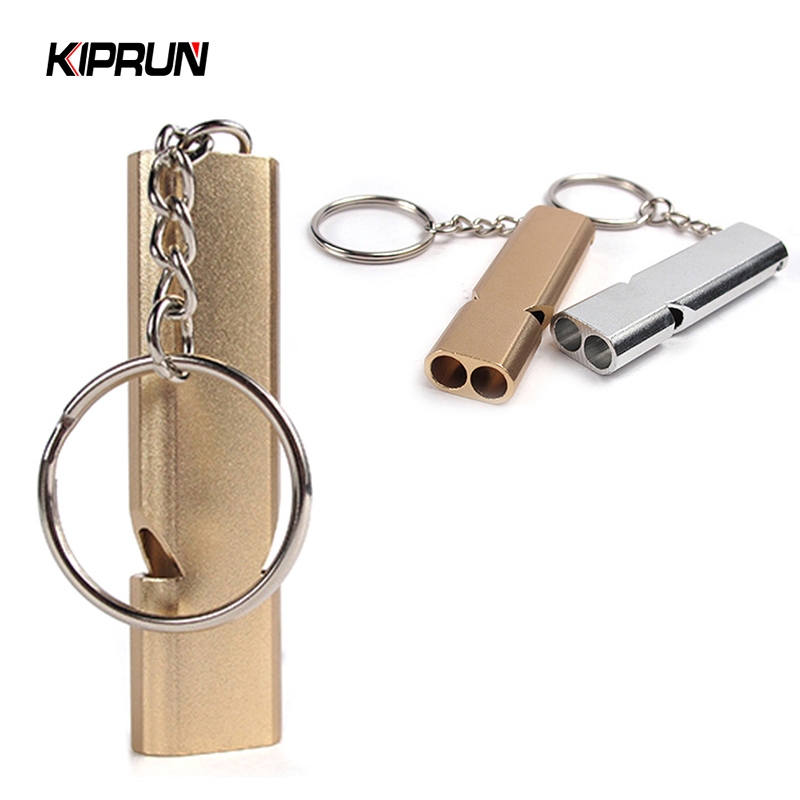 KIPRUN Dual-tube Survival Whistle Portable Keychains Waterproof Aluminum Alloy Safety Whistle for Outdoor Hiking Camping Survival Emergency Keychains