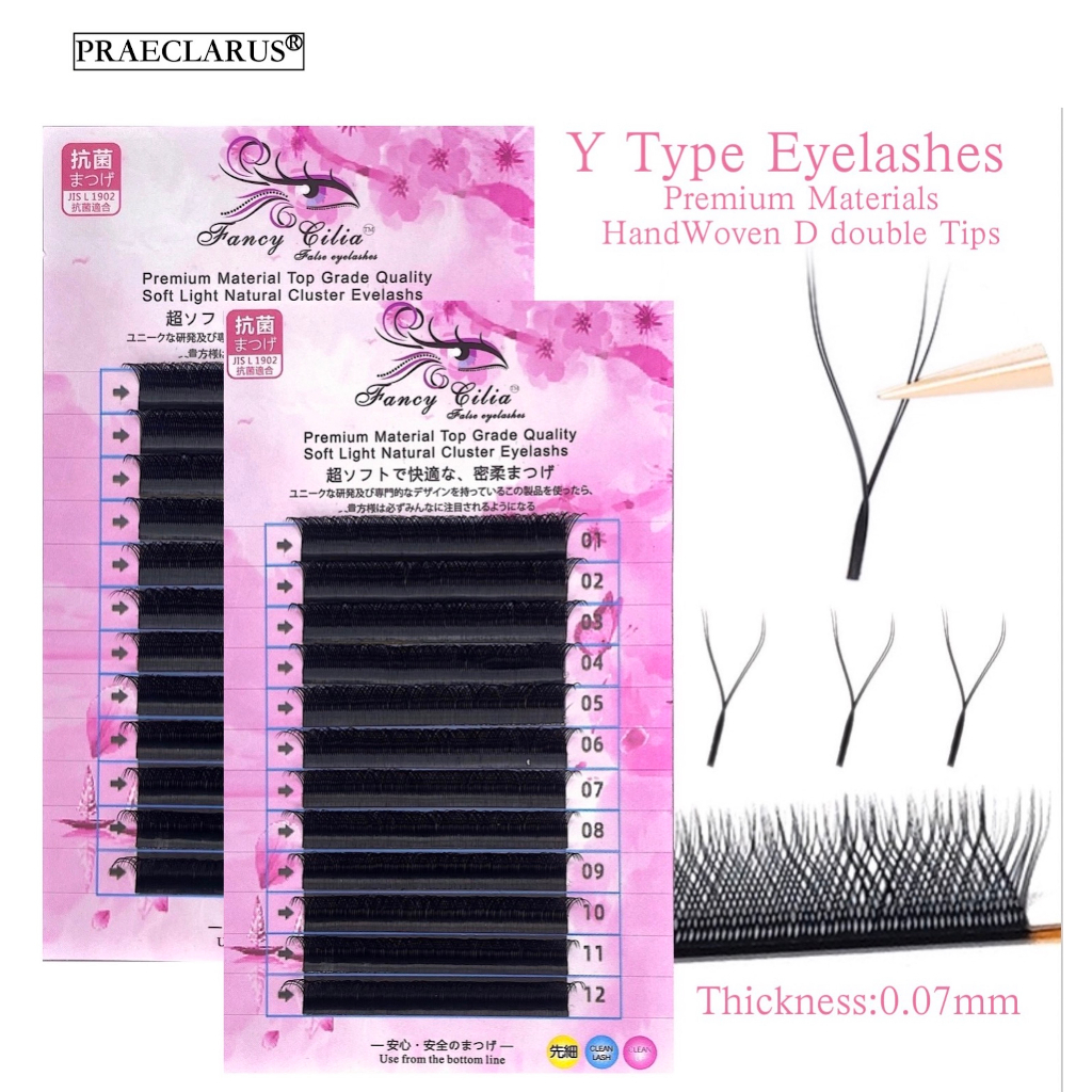 Fancy Cilia, Y type eyelash extensions, Y type false eyelashes, woven mesh fabric, 1 curve type, C D DD 0.07 mm, Y fancy eyelashes, premium handwoven eyelash extensions, Y shape, f