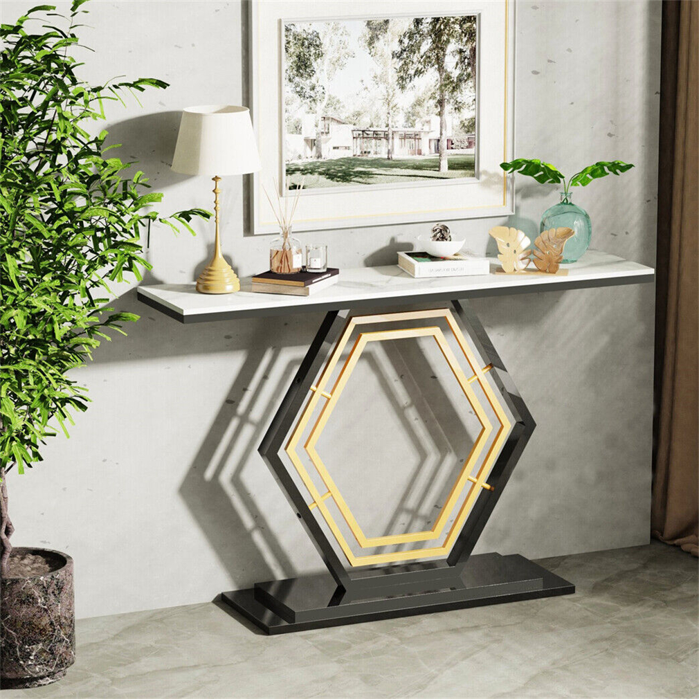 Modern Long Console Table Geometric Base High-end Marble Sofa End Table Furniture Nordic Table
