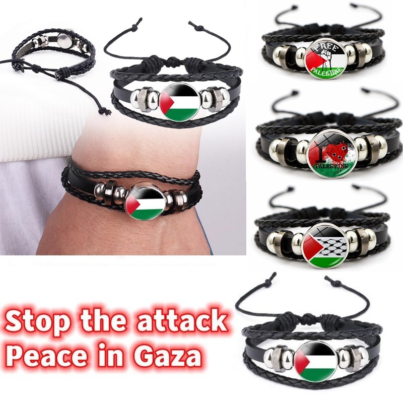 Free Palestine Save Gaza Bracelet Palestinian Flag Woven Leather Bracelet Bracelet Adjustable Black Bracelet