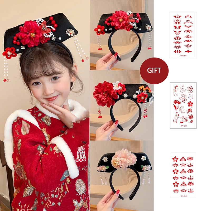 [Magpie] Little girl's palace style ancient costume empress flag hair card girl's Tang suit photo shoot Hanfu headwear children's princess hairband