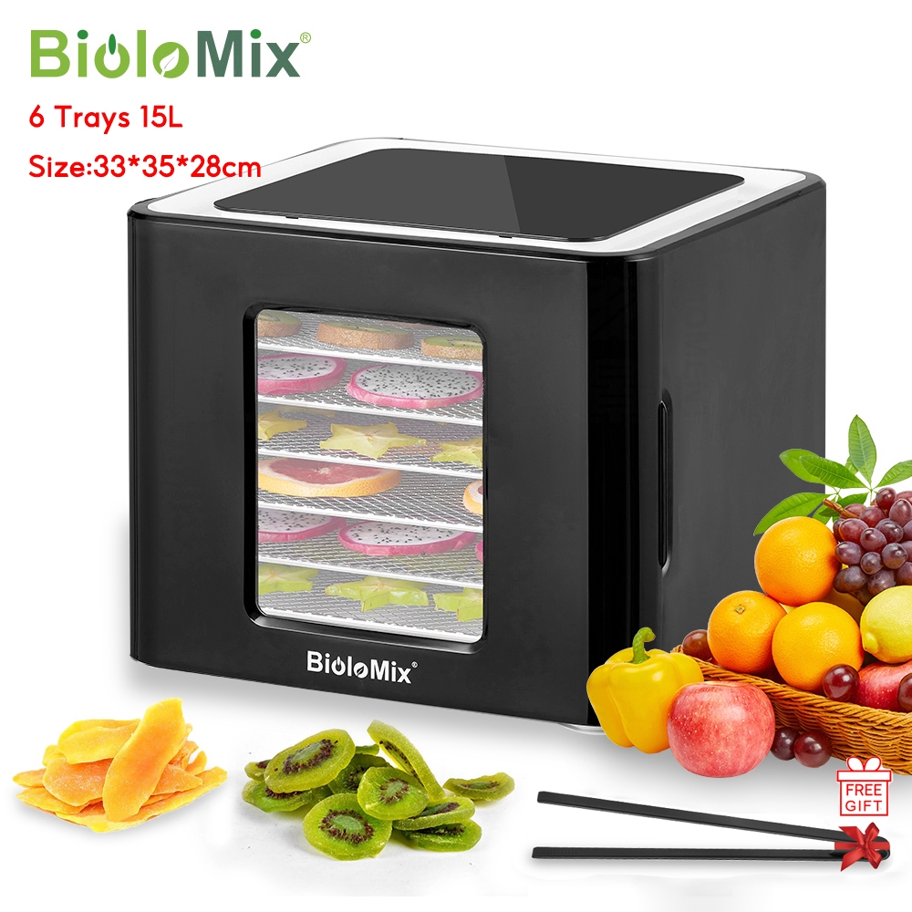 BioloMix 6 Trays 15L Food Dehydrator with LED Touch Control,Digital Temperature and Time,Dryer for Fruit Vegetable Meat Beef Jerky Black/Blue