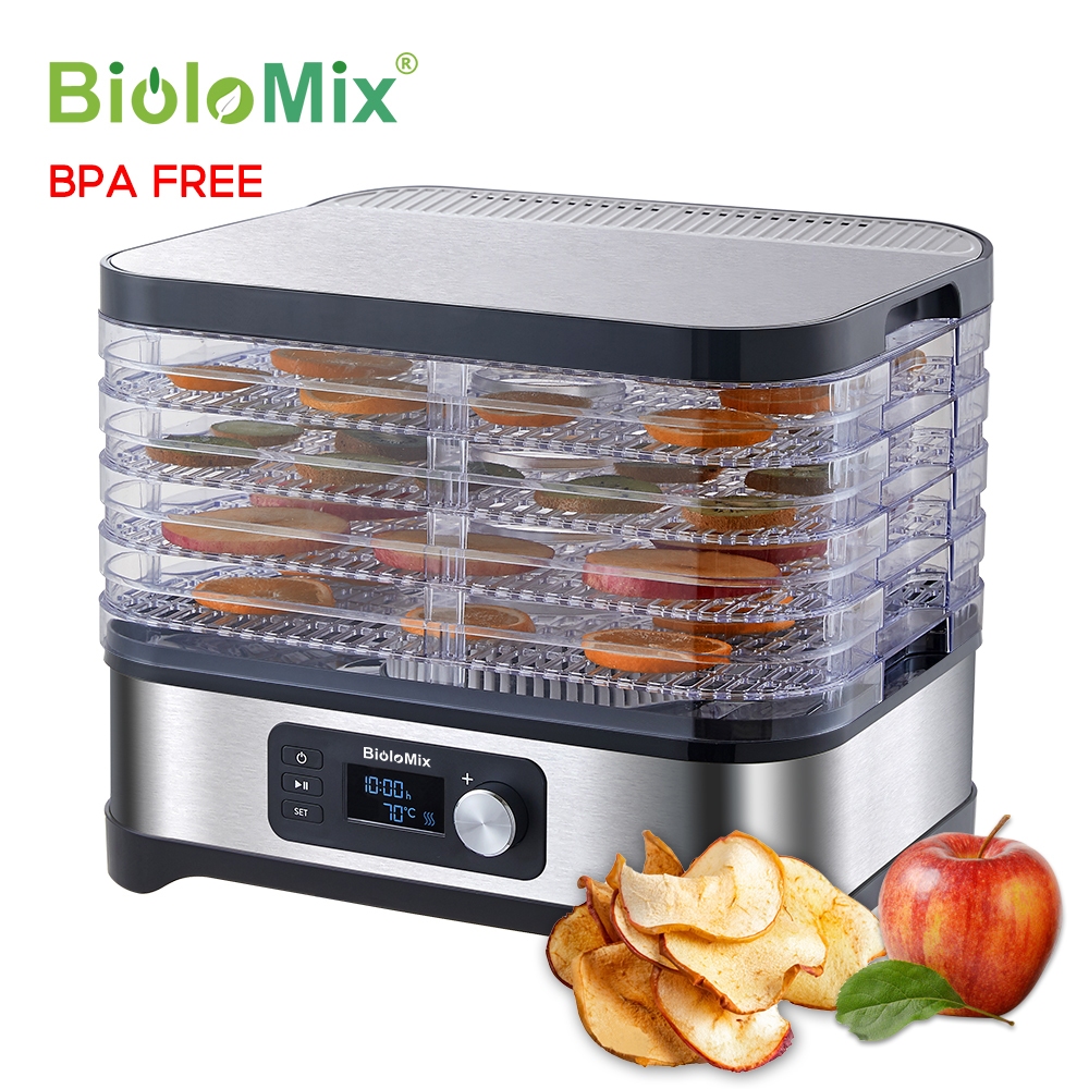 BioloMix BPA FREE 5 Trays Food Dryer Dehydrator with Digital Timer and Temperature Control for Fruit Vegetable Meat Beef Jerky