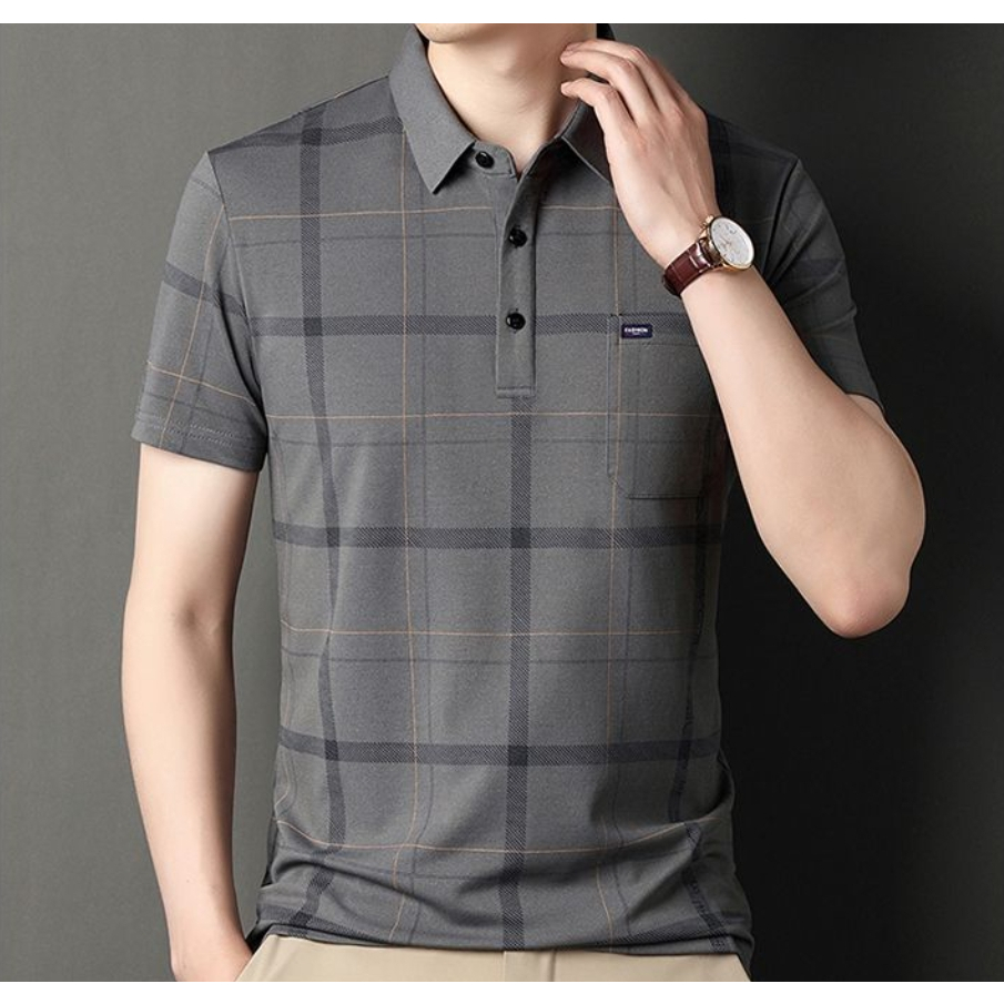 Printed Men Polo Shirt Korean Version Short-Sleeved New Middle-Aged And Elderly Fashion Foreign Style Lapel Polo Shirt