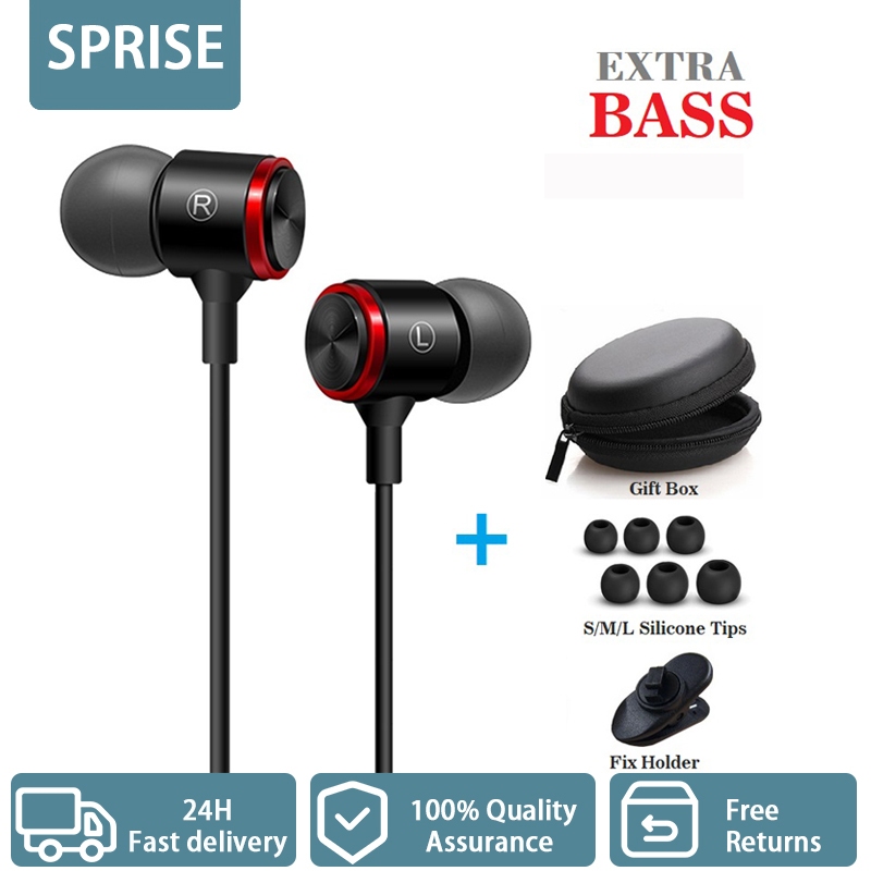 SPRISE Extra Bass Stereo Metal Earphone With Mic Noise Cancelling Wired Earfon Earpiece Headset Universal 3.5mm 耳机有线