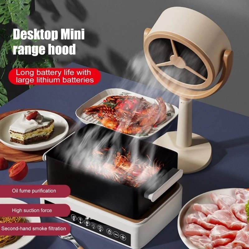 Desktop Range Hood Small Portable Removable Exhaust Fan Absoprtion Smoke Purifier