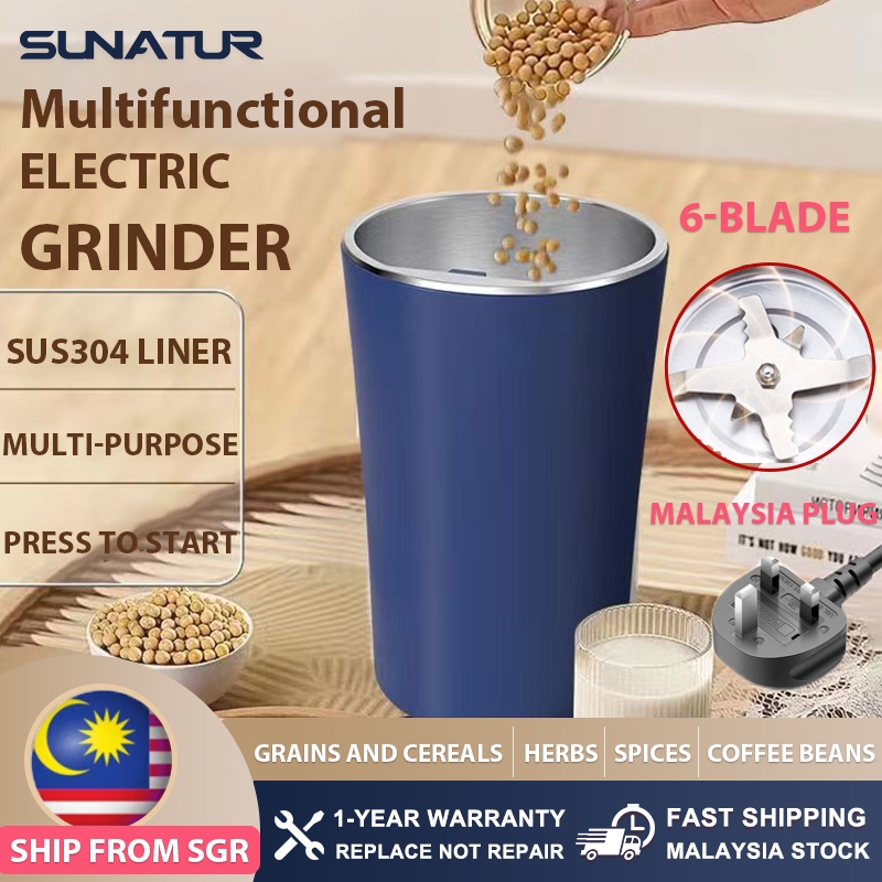 SUNATUR Electric Coffee Grinder Portable Mini Blender 200W Strong Power Superfine Powder Machine Food Processors Coffee Bean Nuts Spices Flour Mill Maker 磨粉机 研磨机 AV-YM02