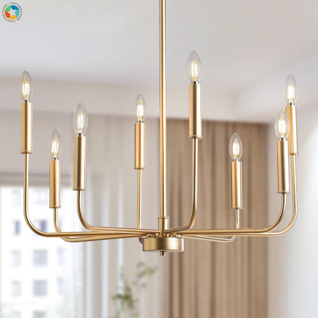 Modern Farmhouse Chandelier 8-Light Brass Gold and Black Candle Chandelier Ceiling Hanging Light Fixture Rustic Pendant lighting